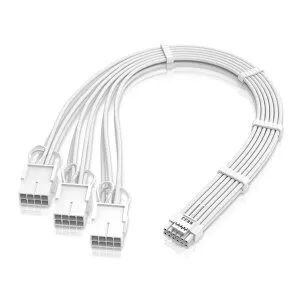 EZDIY-FAB 電源専用 PSUケーブル 延長スリーブケーブル、16 ピン (12+4) 12VHPWR PCIe 5.0 コネクタオス - 3X PCIE 8 ピン、RTX 4080 3090Ti 用、16AWG 30CM プリインストールされたケーブル コーム付き - 全白