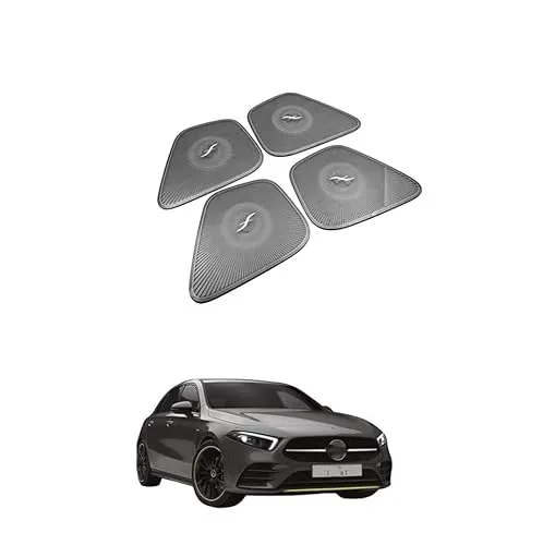 【Super Car Shop】For A-Class W177型 2018年 ベンツ アクセサリーAクラス４枚セット スピーカーカバー オーディオスピーカーカバートリム ドアスピーカーカバートリム メッシュ ラウンド メルセデスベンツ (ブラック)