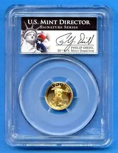 2001 W $5 1/10 オンス プルーフ ゴールド イーグル PF70 PCGS PR70 DCAM フィリップ ディール サイン入り