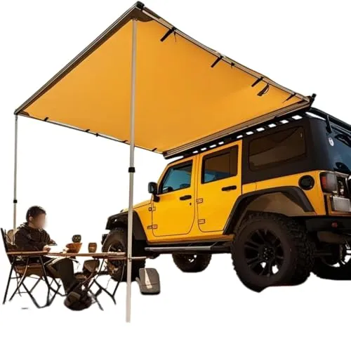 カーサイドタープ 車両用オーニング カーサイドオーニング カーサイドテント ルーフトッププルアウトリップストップUPF50+サイドオーニング サイドタープ 軽自動車 カーオーニング (カーキ（PUレザーカバー）,2x2.5m)