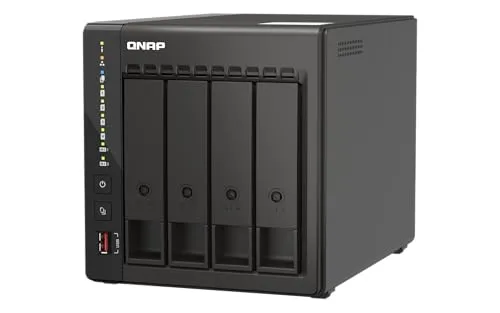 QNAP TS-453E-8G-US 4ベイ高性能デスクトップNAS、Intel Celeronクアッドコアプロセッサ、8GB DDR4 RAM、デュアル2.5GbE (2.5G/1G/100M) ネットワーク接続 (ディスクレス)