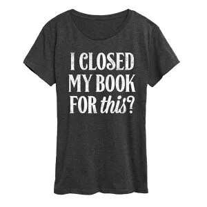 アニメキャラクター レディース トップス Tシャツ グラフィック Licensed Character Women's I Closed My Book For This Graphic Tee Heather Charcoal チャコール
