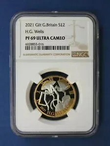 2021 シルバー プルーフ ?2 コイン「H G Wells」NGC グレード PF69 ウルトラ カメオ