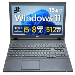【整備済み品】NEC VK16 15.6型 ノートパソコン 第8世代 Corei5 16GBメモリ 新SSD 512GB 内蔵カメラ テンキー付き Office付き Win11 Pro WiFi HDMI DVDROM Bluetooth VKT16-8i5-16-512