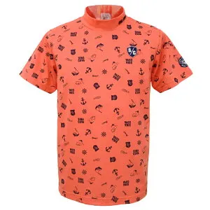 40％OFF 春夏 シナコバ 総柄pt 軽量ハイネック半袖Tシャツ (オレンジ) (M)(L)(LL)TS*0124150540580【26/2/26】【モックネック】【吸水速乾】【コンプレッション】【SINACOVA】【sinacova】 シナコバ ショッ