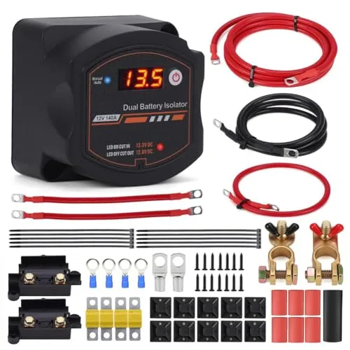 Lychae デュアルバッテリーアイソレーターキット 手動/自動モード 140Amp 12V スプリットチャージリレーキット 電圧感知リレー ディスプレイ付き