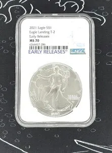 NGC グレーディング済み 2021年 アメリカン シルバー イーグル EL T-2 アーリーリリース MS70