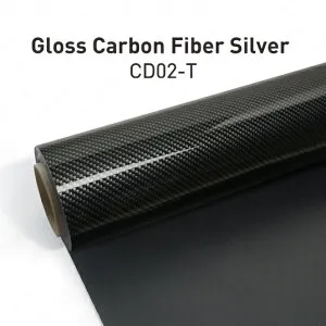 KKVINYL カーラッピングフィルム Gloss Carbon Fiber Silver CD02-T (1.52mx18m)