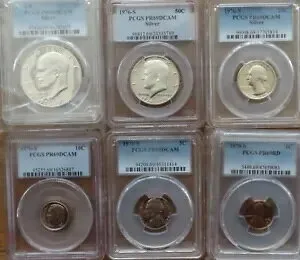 1976-S 米国 6 コイン プルーフ セット-PCGS PR69DCAM ($1’s-50C-25C-10C-5C) および PR69RD