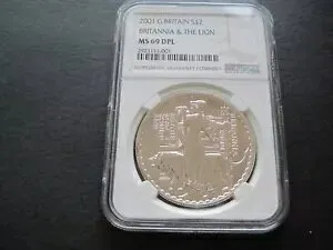 2001年 イギリス シルバー 2ポンド ブリタニア、1オンスNGC MS69 DPL