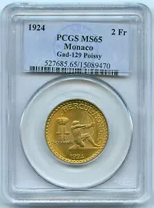モナコ ルイ 2 世 2 フラン 1924 ポワシー PCGS MS 65