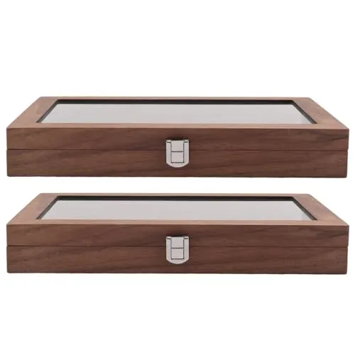 Lychae 2X 12グリッドウォールナットペン収納ホルダーペンケースウェアディスプレイ 学生向けギフト 防塵長方形万年筆ペンコレクション